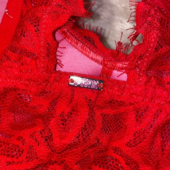 Victoria Secret PINK Red Lace Bralette Medium - Picture 3 of 5